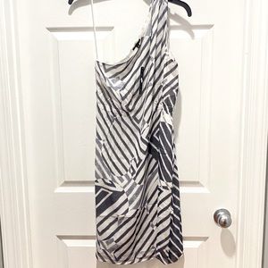 Theory Laida one shoulder silk print dress.